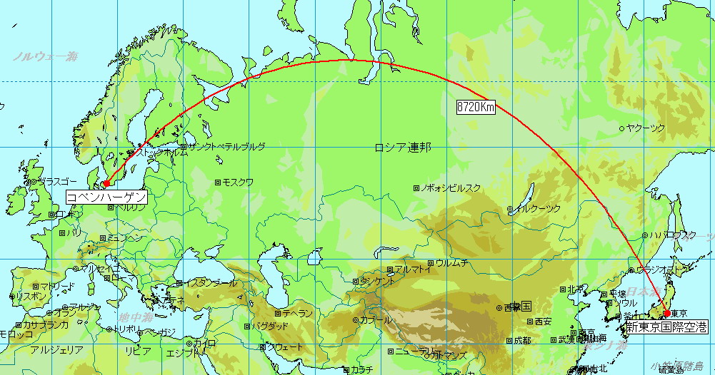 ごっしーの理科情報室２ 本当はこれが最短コースなんです メルカトル図法上での大圏コース